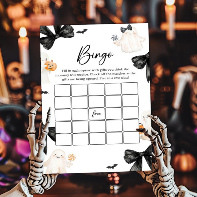 Geist Little Boo Halloween Bingo Spiel (Black Bow Little Boo Halloween Baby Shower Bingo Game)