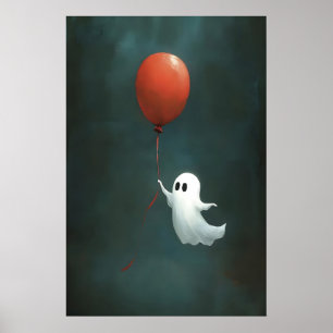 Geist mit Ballon Halloween-Druck, Vintage Poster