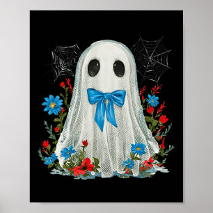 Geist mit blauem Bow-Coquette und Blume Halloween Poster