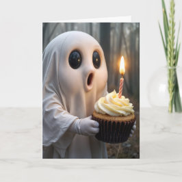 Geist mit einem Geburtstagskuchen Karte