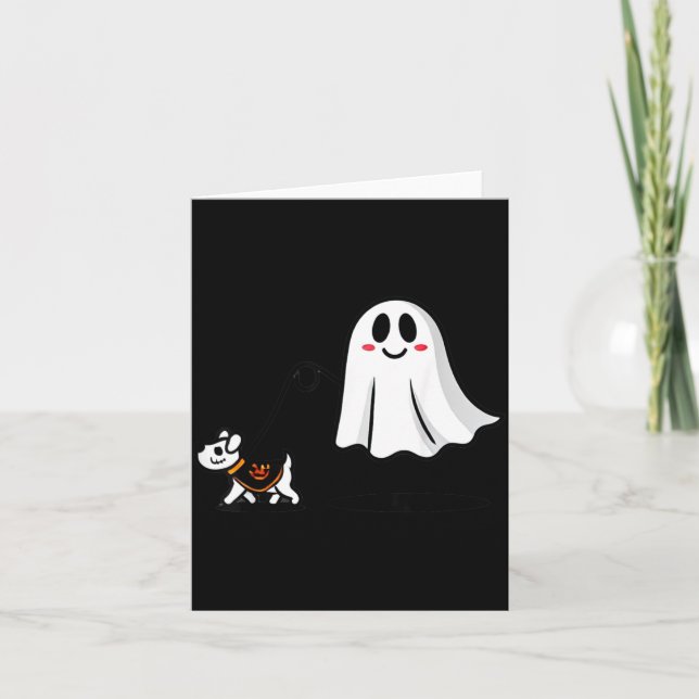 Geist mit gehendem Hund Halloween Karte (Vorderseite)