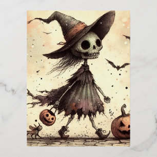 Geist mit Hexenhut Halloween Folien Feiertagspostkarte