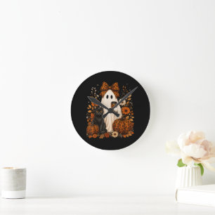Geist mit Kaffee Schwarze Katze Halloween Runde Wanduhr