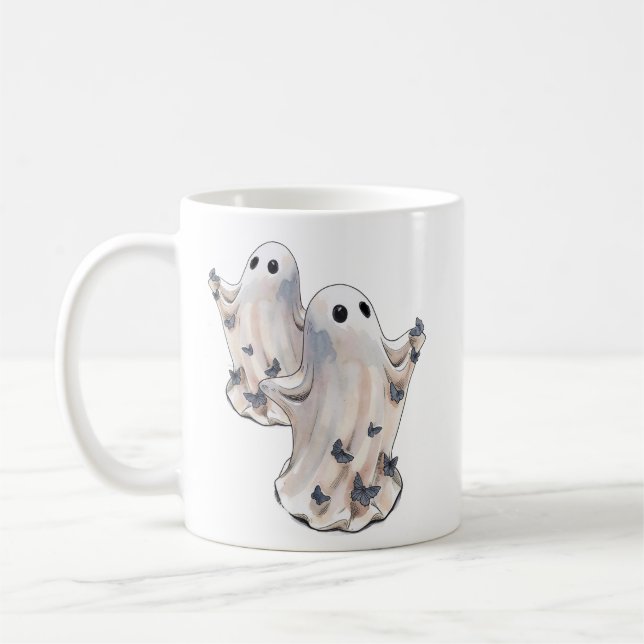 Geist mit kleinen Schmetterlingen Halloween  Kaffeetasse (Links)