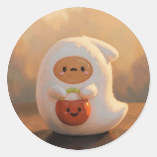 Geist mit Kürbiskeimer Halloween Runder Aufkleber (Vorderseite)