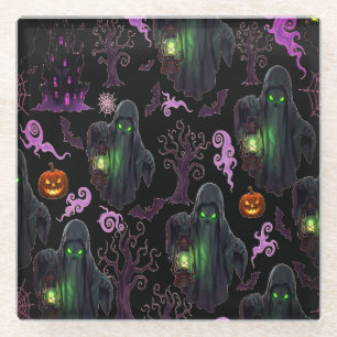 Geist mit Lattern und grünen Augen Halloween Nacht Glasuntersetzer