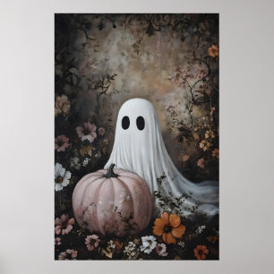 Geist mit rosa Kürbis in Herbstblume, dunkel Poster