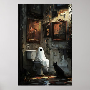 Geist mit schwarzer Katze auf Toilettendruck, dunk Poster