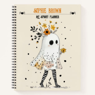 Geist mit Sonnenblumen & Name Whimsical Halloween Notizbuch