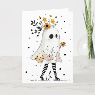 Geist mit Sonnenblumen Whimsical Happy Halloween Karte