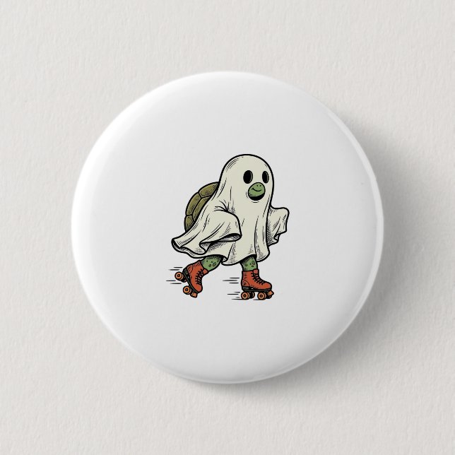 Geist Schildkröte Rollschuhfahren Vintage Hallowee Button (Vorderseite)