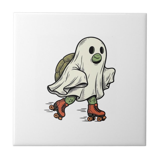 Geist Schildkröte Rollschuhfahren Vintage Hallowee Fliese (Vorderseite)