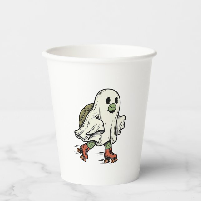 Geist Schildkröte Rollschuhfahren Vintage Hallowee Pappbecher (Vorderseite)