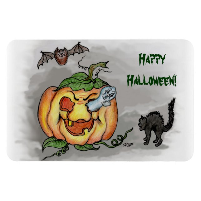 Geist, Schläger und Katze, Happy Halloween! Magnet (Horizontal)