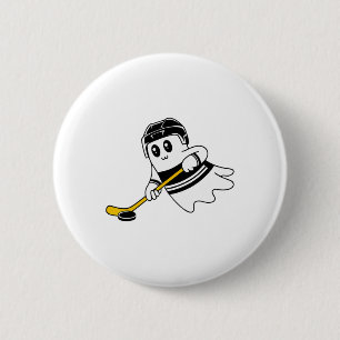 Geist spielt Eishockey Halloween Kostüm Sport Button