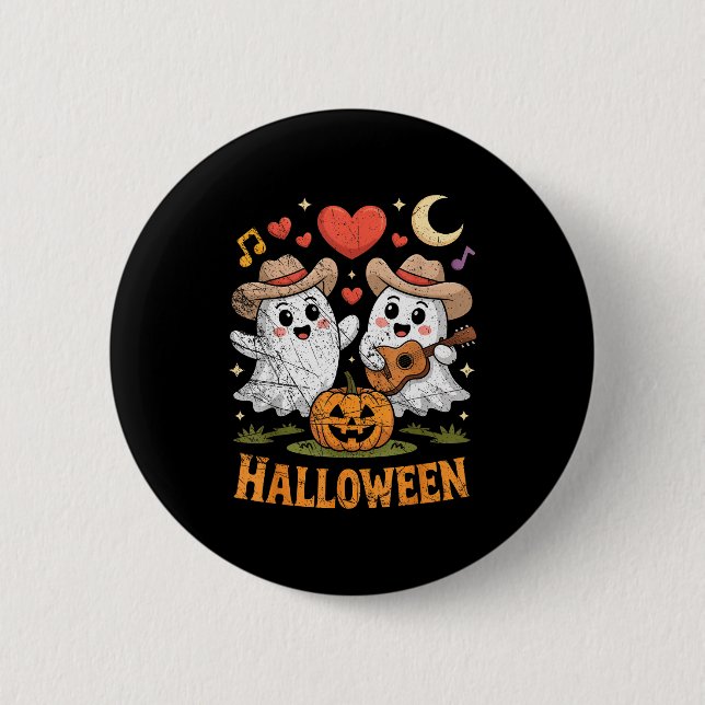 Geist spielt Gitarre für Halloween-Fans Button (Vorderseite)