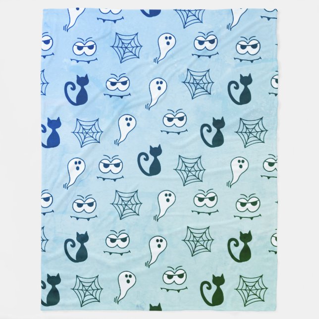 Geist, Spinnennetze und schwarze Katzen Blau Fleecedecke (Vorderseite)