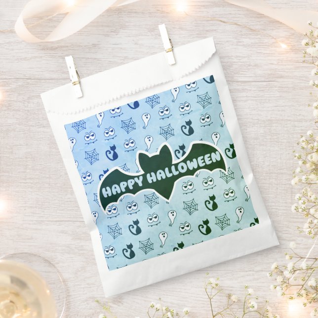 Geist, Spinnennetze und schwarze Katzen Blau Geschenktütchen (Ausgeschnitten)