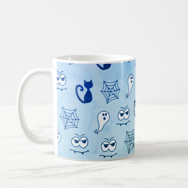 Geist, Spinnennetze und schwarze Katzen Blau Kaffeetasse (Links)