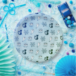 Geist, Spinnennetze und schwarze Katzen Blau Pappteller