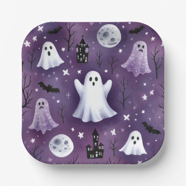 Geist, Spuk Häuser, Vollmonde und Fledermäuse Pappteller (Vorderseite)