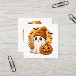 Geist trinkt eisgekühlten Kaffee mit Halloween-Kür Quadratische Visitenkarte