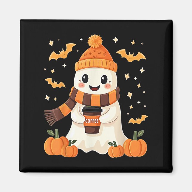 Geist trinkt Kaffee Halloween Süßer Geist Eis Kaff Magnet (Vorne)