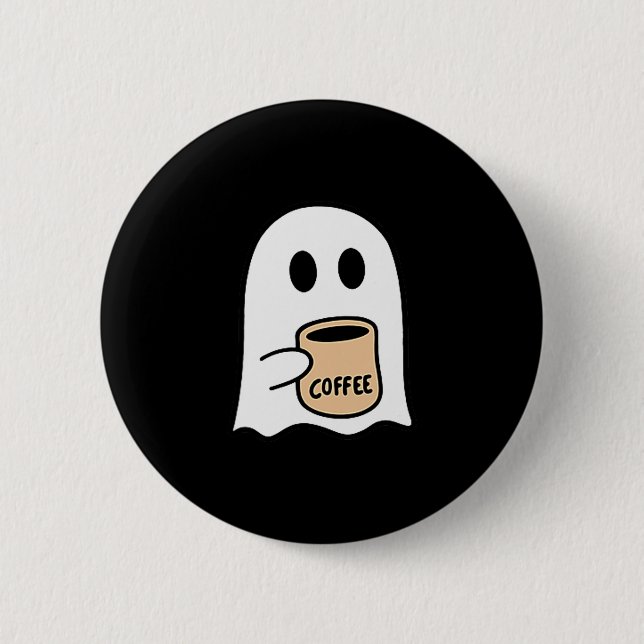 Geist trinkt Kaffee Lustiger Halloween-Kostüm-Kaff Button (Vorderseite)