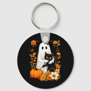 Geist umarmt schwarze Katze Halloween Katzenliebha Schlüsselanhänger