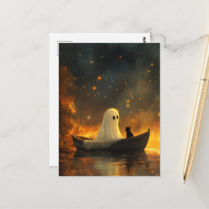 Geist und eine Katze in einem Boot Postkarte