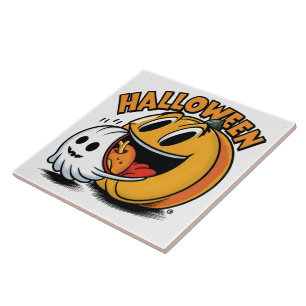 Geist und Kürbis feiern Halloween! Fliese