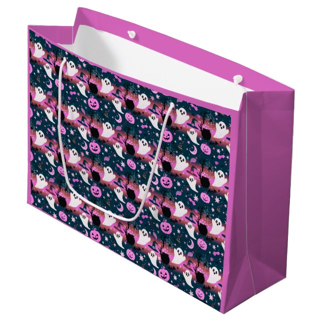 Geist und Kürbis Rosa und Blau Muster Große Geschenktüte (Vorderseite Schrägansicht)
