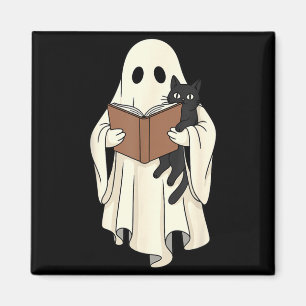Geist und schwarze Katze lesen Halloween Magnet