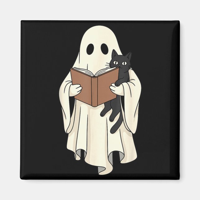 Geist und schwarze Katze lesen Halloween Magnet (Vorne)