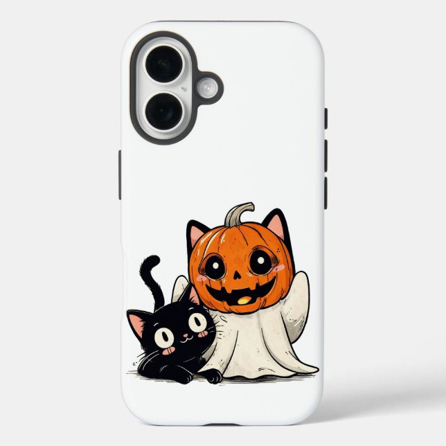 Geist und schwarze Katze mit Halloween-Masken Case-Mate iPhone Hülle (Rückseite)