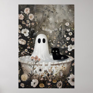 Geist und schwarze Katze nimmt ein Badewannen-Druc Poster