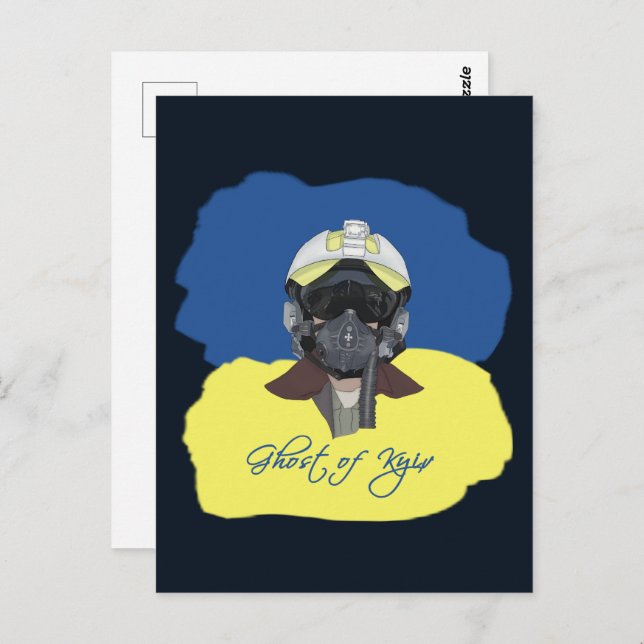 Geist von Kiew. Pilot-Verteidiger von Kiew. Postkarte (Vorne/Hinten)