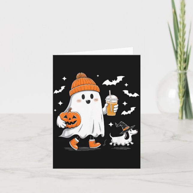 Geist wandernd Dackel Grusel Saison Halloween Karte (Vorderseite)