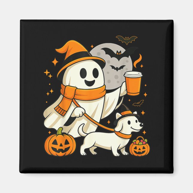 Geist wandernd Dackel Gruselzeit Halloween Magnet (Vorne)