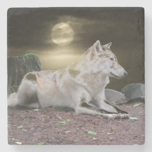 Geist-Wolf im Mondschein Steinuntersetzer