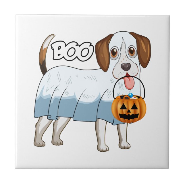 Geister-Beagle-Halloween-Hund Fliese (Vorderseite)