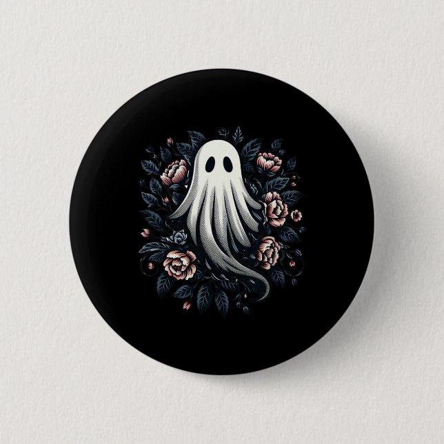 Geister Blumen Druck Vintage Halloween  Button (Vorderseite)