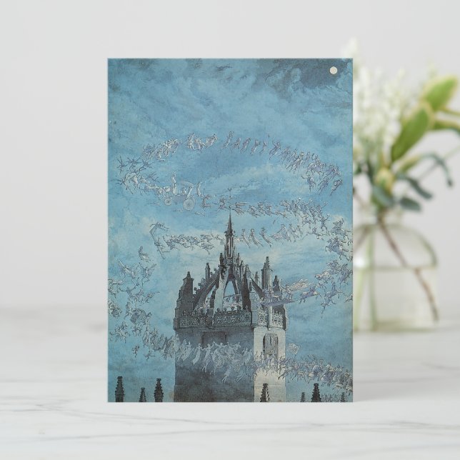 Geister, die um ein Halloween-Kirchenturm fliegen Einladung (Stehend Vorderseite)