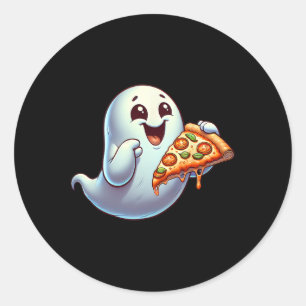 Geister essende Pizza Halloween Männer Frauen Kind Runder Aufkleber