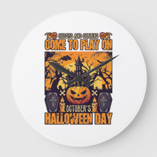 Geister Goblins Halloween Komm Spielen Oktober Hei Große Wanduhr
