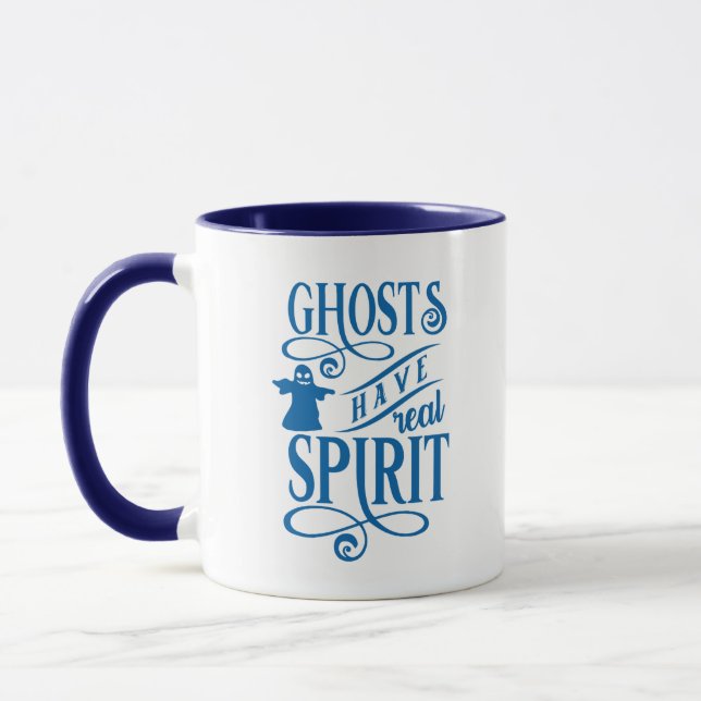 Geister haben wahren Geist Blau und Weiß Halloween Tasse (Links)