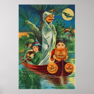 Geister-Kürbis-Eule Vollmond Poster