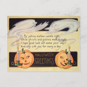 Geister-Kürbis-Kerzen Vintage Halloween Postkarte