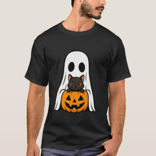 Geister-Kürbis-Schwarze-Katze-Halloween-Kätzchen-L T-Shirt
