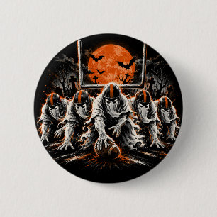 Geister-Offensive-Line-Halloween-Fußball-Kunst Button